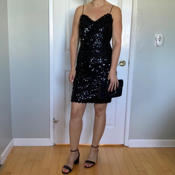 3/$20 Vintage Zum Zum black sequin mini dress, size small - Picture 2 of 12